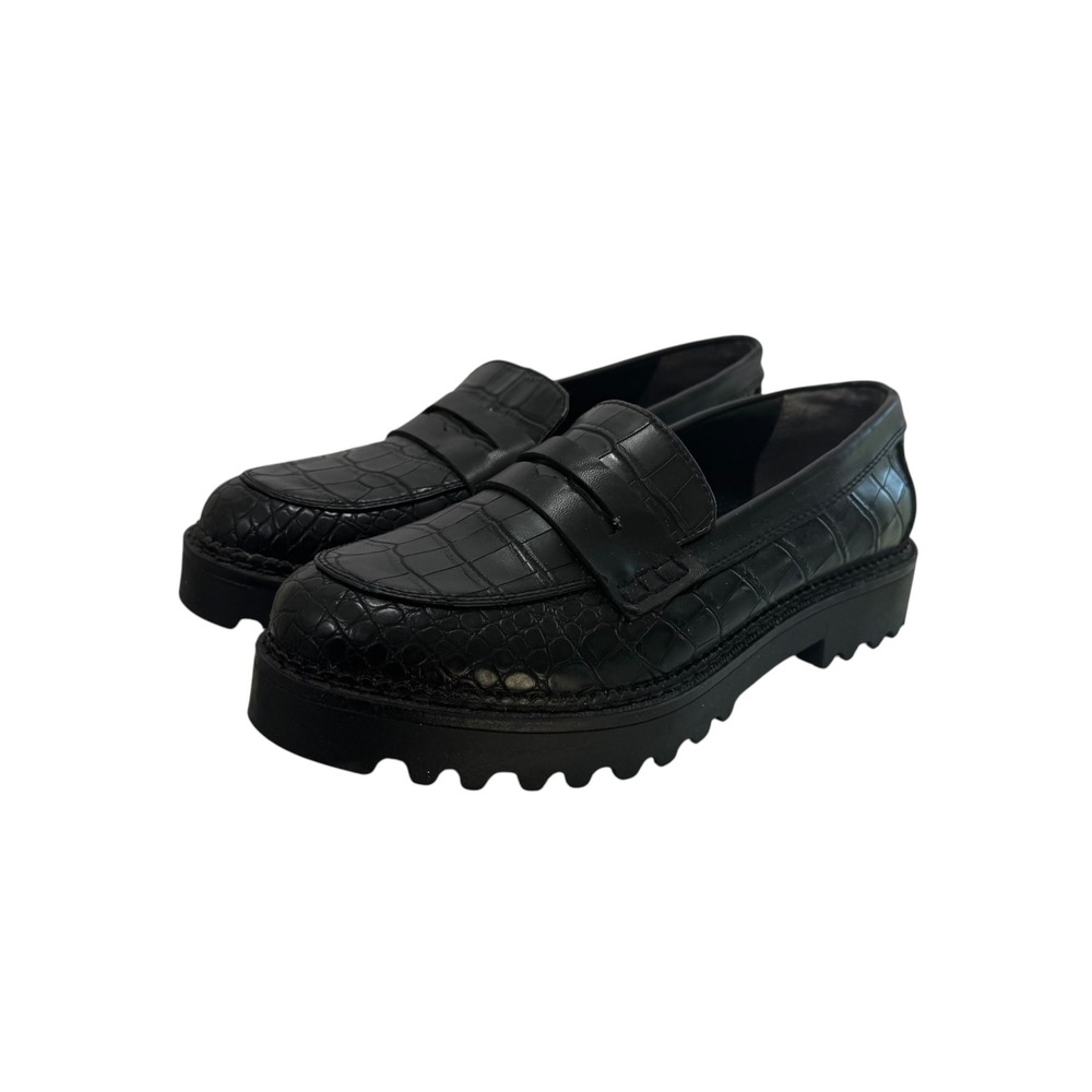 Circus by Sam Edelman Desmond Black Croc Lug Sole Penny Preppy Loafers Womens 7M